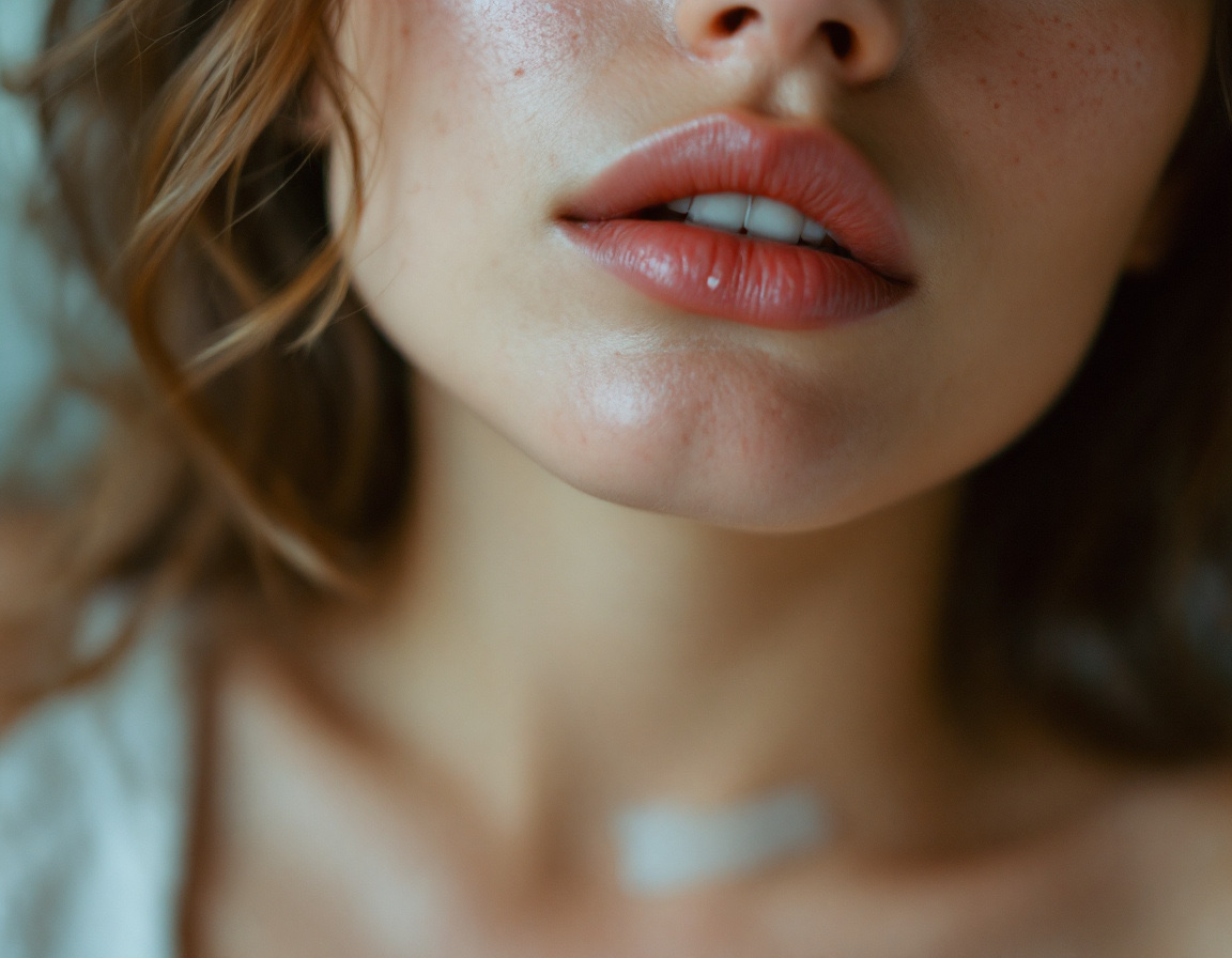 Close-up of glowing, radiant skin in golden light