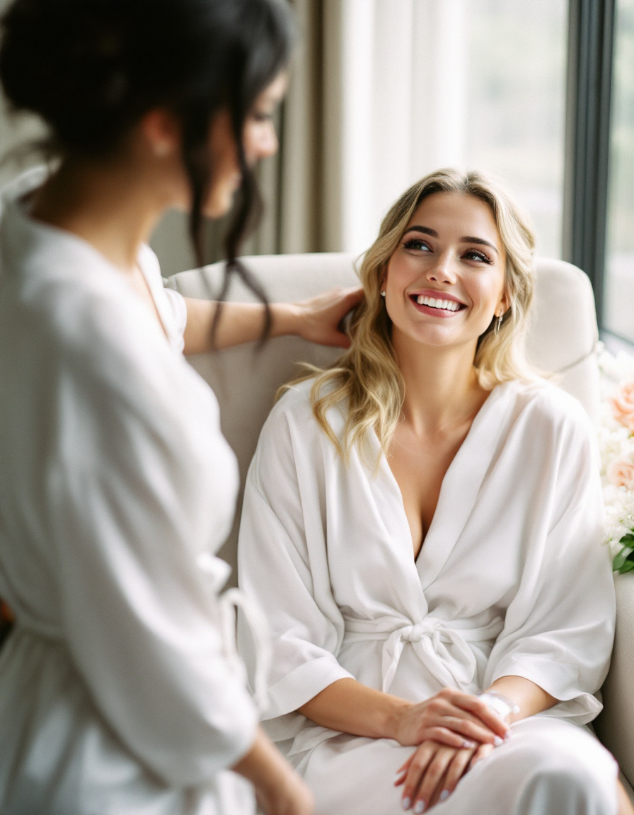 Bridal-morning IV service in a sunlit suite with florals and robes